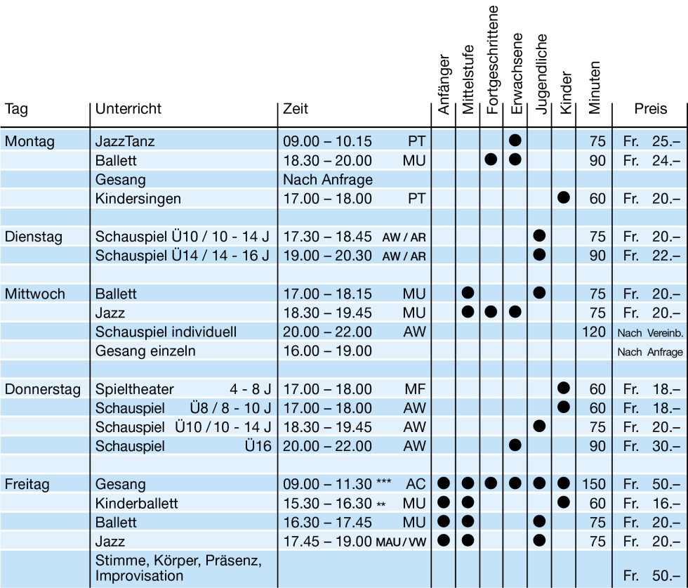 Stundenplan Juni 2025 neu